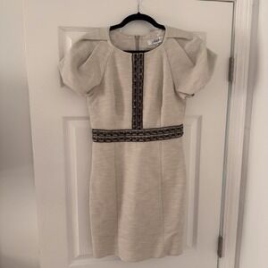 Tibi New York Beige‎ Textured Embellished Sheath Dress Size 4